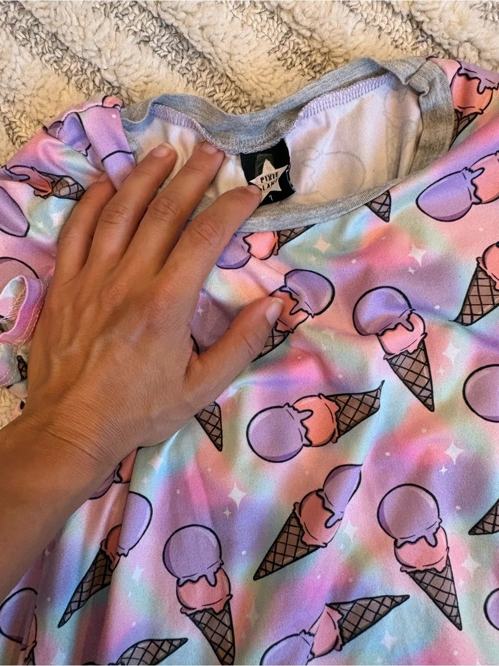 Pixielane Ice Cream Print Ruffle-Hem Dress